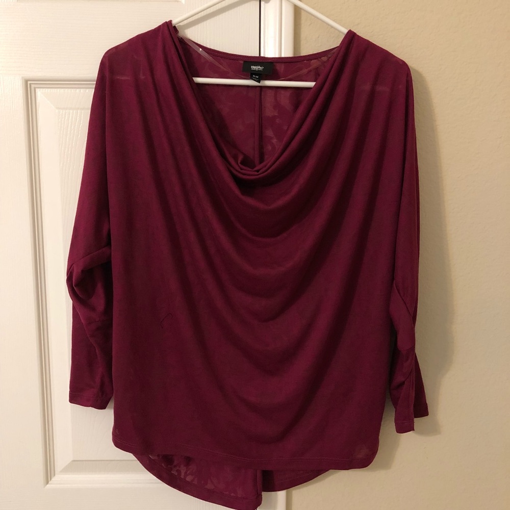 Cowl Neck Shirt with Sheer Lace Print Back